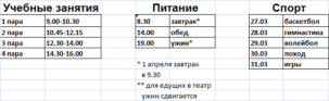 расписание основное