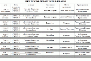 ЛШ8 2018 расписание спорт